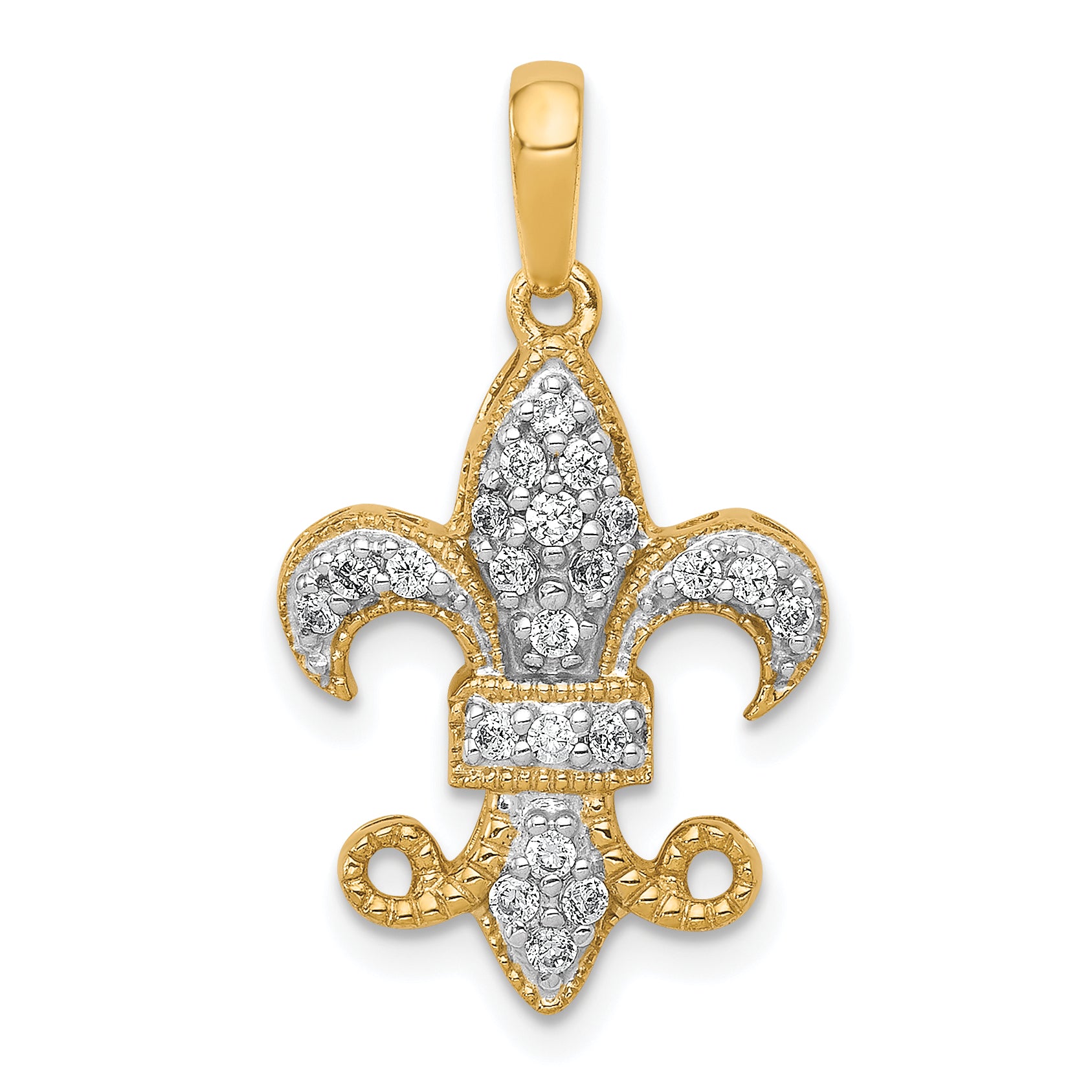 14k 1/5 carat Lab Grown Diamond VS/SI+ G+ Complete Fleur De Lis Pendant