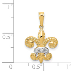 14k and White Rhodium Polished Diamond Fleur de Lis Pendant