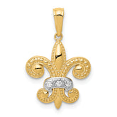 14k and White Rhodium Polished Diamond Fleur de Lis Pendant