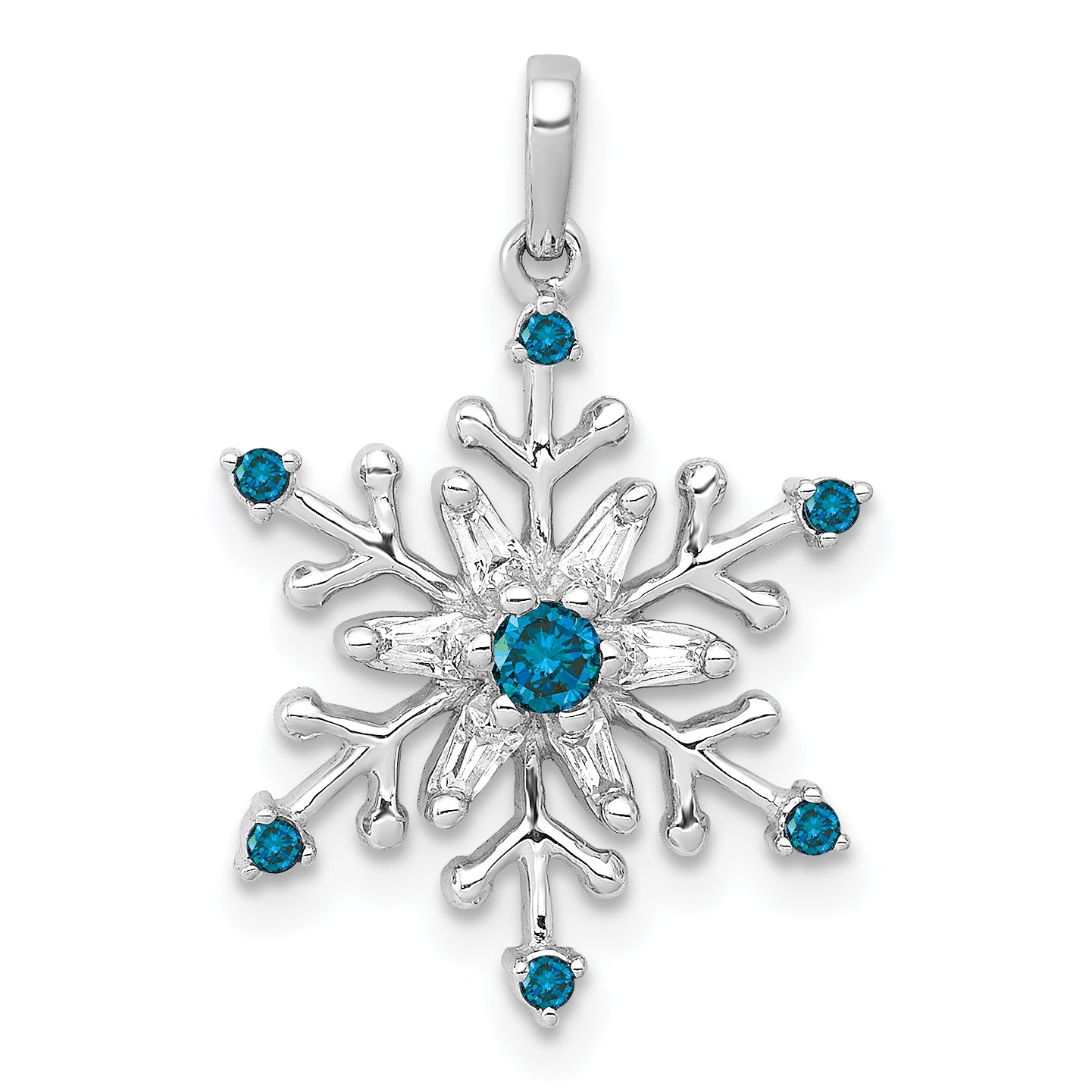 14k White Gold 1/6 carat Blue and White Diamond Snowflake Pendant