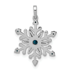 14k White Gold 1/4 carat Blue and White Diamond Snowflake Pendant