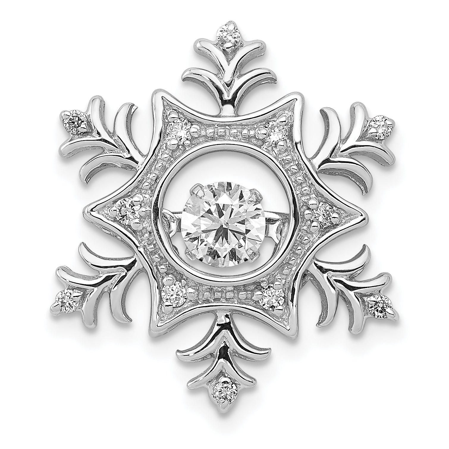 14k White Gold 3/8 carat Lab Grown Diamond VS/SI+ G+ Complete Vibrant Snowflake Chain Slide Pendant