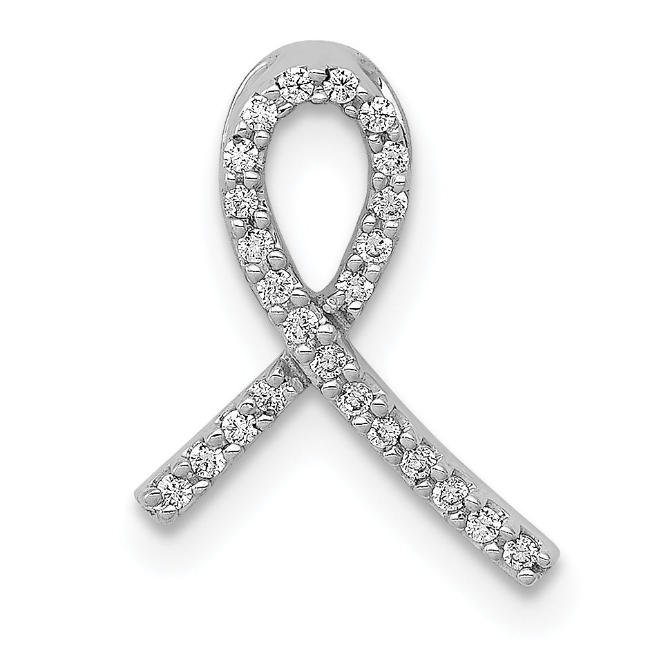 14k White Gold 1/10 carat Diamond Awareness Ribbon Chain Slide