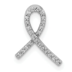 14k White Gold 1/10 carat Diamond Awareness Ribbon Chain Slide