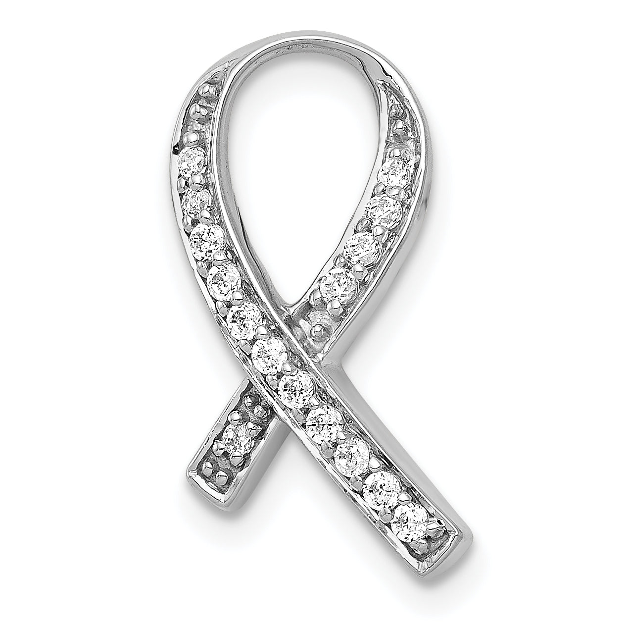 14k White Gold 1/8 carat Diamond Awareness Ribbon Chain Slide