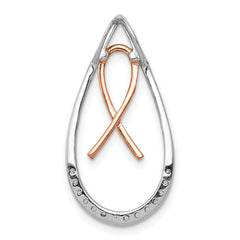 14k Two-tone 1/10 carat Diamond Awareness Ribbon Teardrop Chain Slide