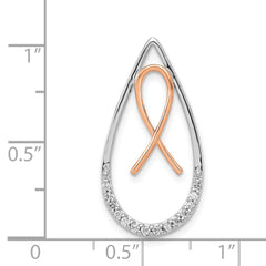 14k Two-tone 1/10 carat Diamond Awareness Ribbon Teardrop Chain Slide