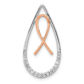 14k Two-tone 1/10 carat Diamond Awareness Ribbon Teardrop Chain Slide