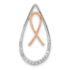 14k Two-tone 1/10 carat Diamond Awareness Ribbon Teardrop Chain Slide