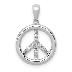 14k White Gold 1/10 carat Diamond Peace Sign Pendant