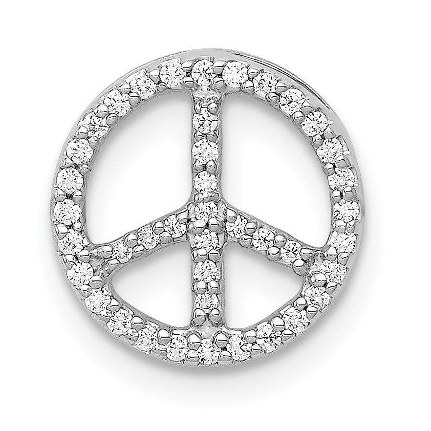 14k White Gold 1/6 carat Diamond Peace Sign Chain Slide