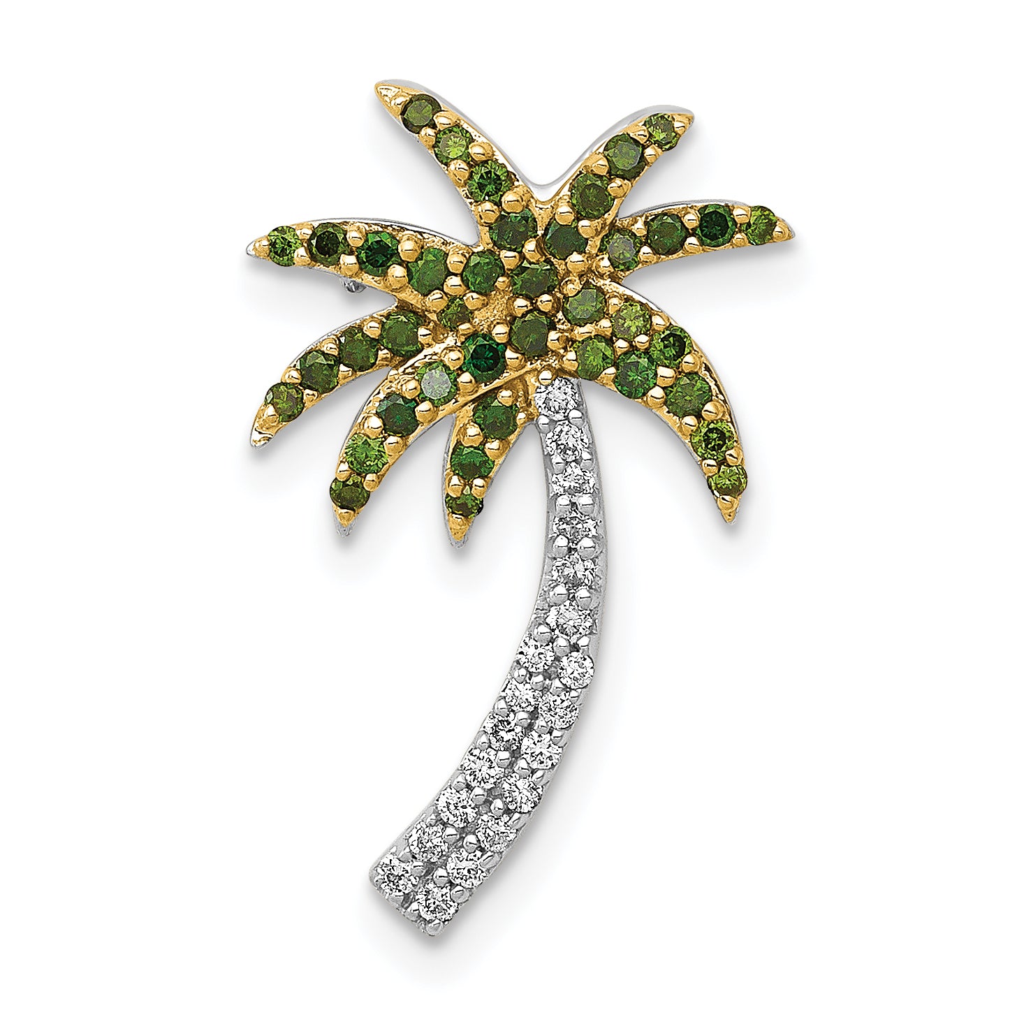 14k White Gold 1/4 carat White and Green Diamond Palm Tree Chain Slide