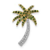14k White Gold 1/4 carat White and Green Diamond Palm Tree Chain Slide