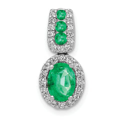 14k White Gold 1/5 carat Lab Grown Diamond VS/SI+ G+ and Lab Created Emerald Oval Halo Pendant