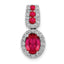 14k White Gold 1/5 carat Lab Grown Diamond VS/SI+ G+ and Lab Created Ruby Oval Halo Pendant