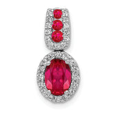 14k White Gold 1/5 carat Lab Grown Diamond VS/SI+ G+ and Lab Created Ruby Oval Halo Pendant