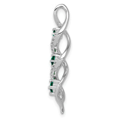10k White Gold 1/15 carat Lab Grown Diamond VS/SI+ G+ and Lab Created Emerald Twist Chain Slide Pendant
