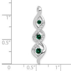 10k White Gold 1/15 carat Lab Grown Diamond VS/SI+ G+ and Lab Created Emerald Twist Chain Slide Pendant