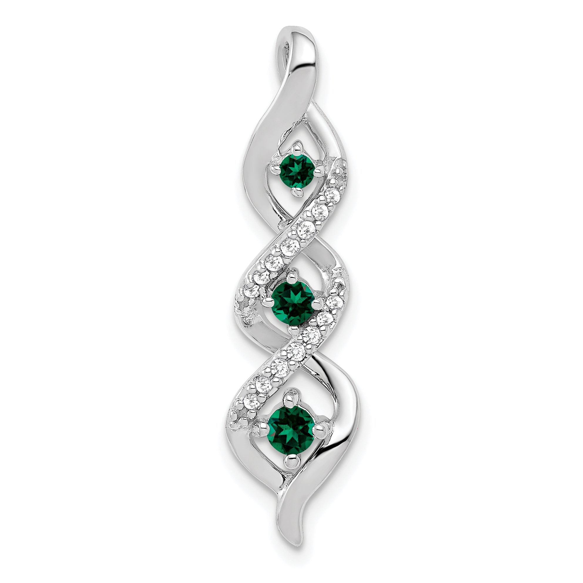 10k White Gold 1/15 carat Lab Grown Diamond VS/SI+ G+ and Lab Created Emerald Twist Chain Slide Pendant