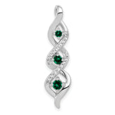 10k White Gold 1/15 carat Lab Grown Diamond VS/SI+ G+ and Lab Created Emerald Twist Chain Slide Pendant