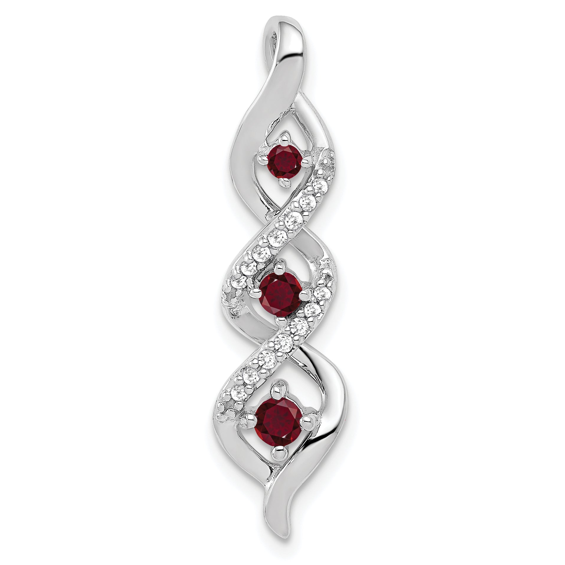 10k White Gold 1/15 carat Lab Grown Diamond VS/SI+ G+ and Lab Created Ruby Twist Chain Slide Pendant