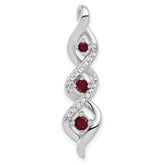 10k White Gold 1/15 carat Lab Grown Diamond VS/SI+ G+ and Lab Created Ruby Twist Chain Slide Pendant
