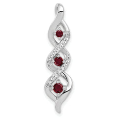 10k White Gold 1/15 carat Lab Grown Diamond VS/SI+ G+ and Lab Created Ruby Twist Chain Slide Pendant