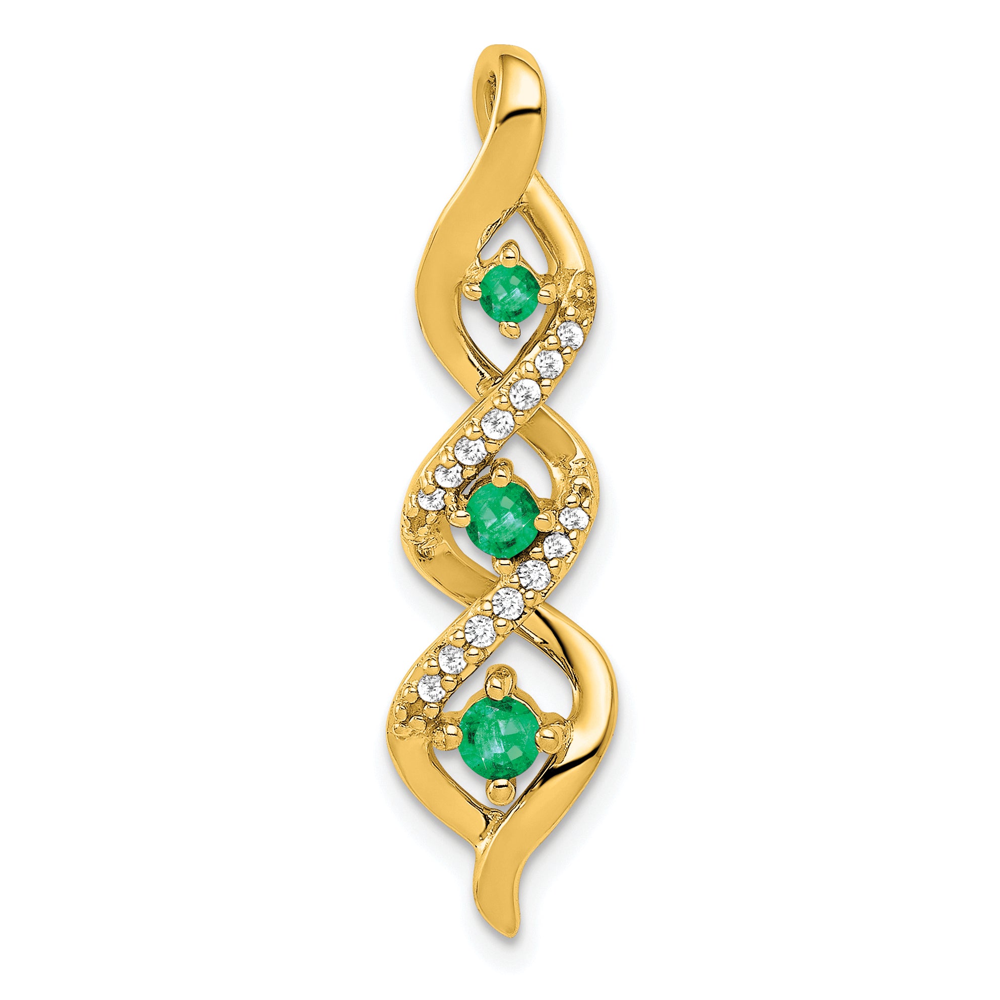 10k 3-stone Twisted Diamond and Emerald Chain Slide
