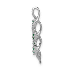 14k White Gold 1/15 carat Lab Grown Diamond VS/SI+ G+ and Lab Created Emerald Twist Chain Slide Pendant