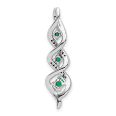14k White Gold 1/15 carat Lab Grown Diamond VS/SI+ G+ and Lab Created Emerald Twist Chain Slide Pendant