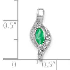 10k White Gold  Diamond and Marquise Emerald Pendant