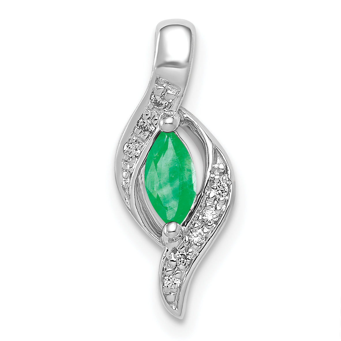 10k White Gold  Diamond and Marquise Emerald Pendant