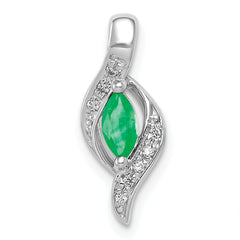 10k White Gold  Diamond and Marquise Emerald Pendant