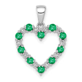 10k White Gold Diamond and Emerald Heart Pendant