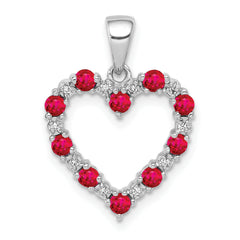10k White Gold Diamond and .35 Ruby Heart Pendant