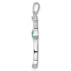 14k White Gold 1/5 carat Lab Grown Diamond VS/SI+ G+ and Lab Created Emerald Complete Cross Pendant