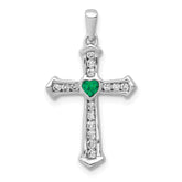 14k White Gold 1/5 carat Lab Grown Diamond VS/SI+ G+ and Lab Created Emerald Complete Cross Pendant