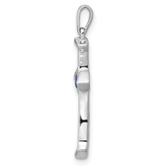 14k White Gold 1/5 carat Lab Grown Diamond VS/SI+ G+ and Lab Created Blue Sapphire Complete Cross Pendant
