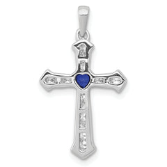 14k White Gold 1/5 carat Lab Grown Diamond VS/SI+ G+ and Lab Created Blue Sapphire Complete Cross Pendant