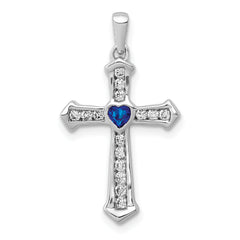 14k White Gold 1/5 carat Lab Grown Diamond VS/SI+ G+ and Lab Created Blue Sapphire Complete Cross Pendant