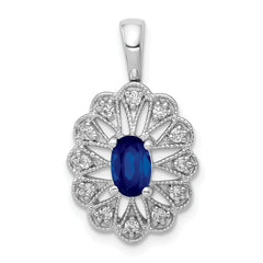 14k White Gold 1/6 carat Lab Grown Diamond VS/SI+ G+ and Lab Created Blue Sapphire Pendant