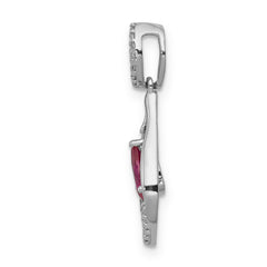 14k White Gold 1/10 carat Lab Grown Diamond VS/SI+ G+ and Lab Created Ruby Dangle Pendant