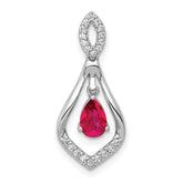 14k White Gold 1/10 carat Lab Grown Diamond VS/SI+ G+ and Lab Created Ruby Dangle Pendant