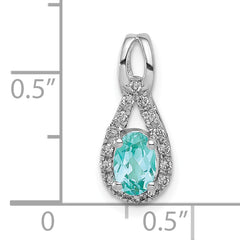 Pure Serenity 14k White Gold 1/10 carat Lab Grown Diamond VS/SI+ G+ and Lab Created Paraiba Teardrop Pendant