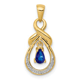 10k Pear Sapphire and Diamond Dangle Pendant