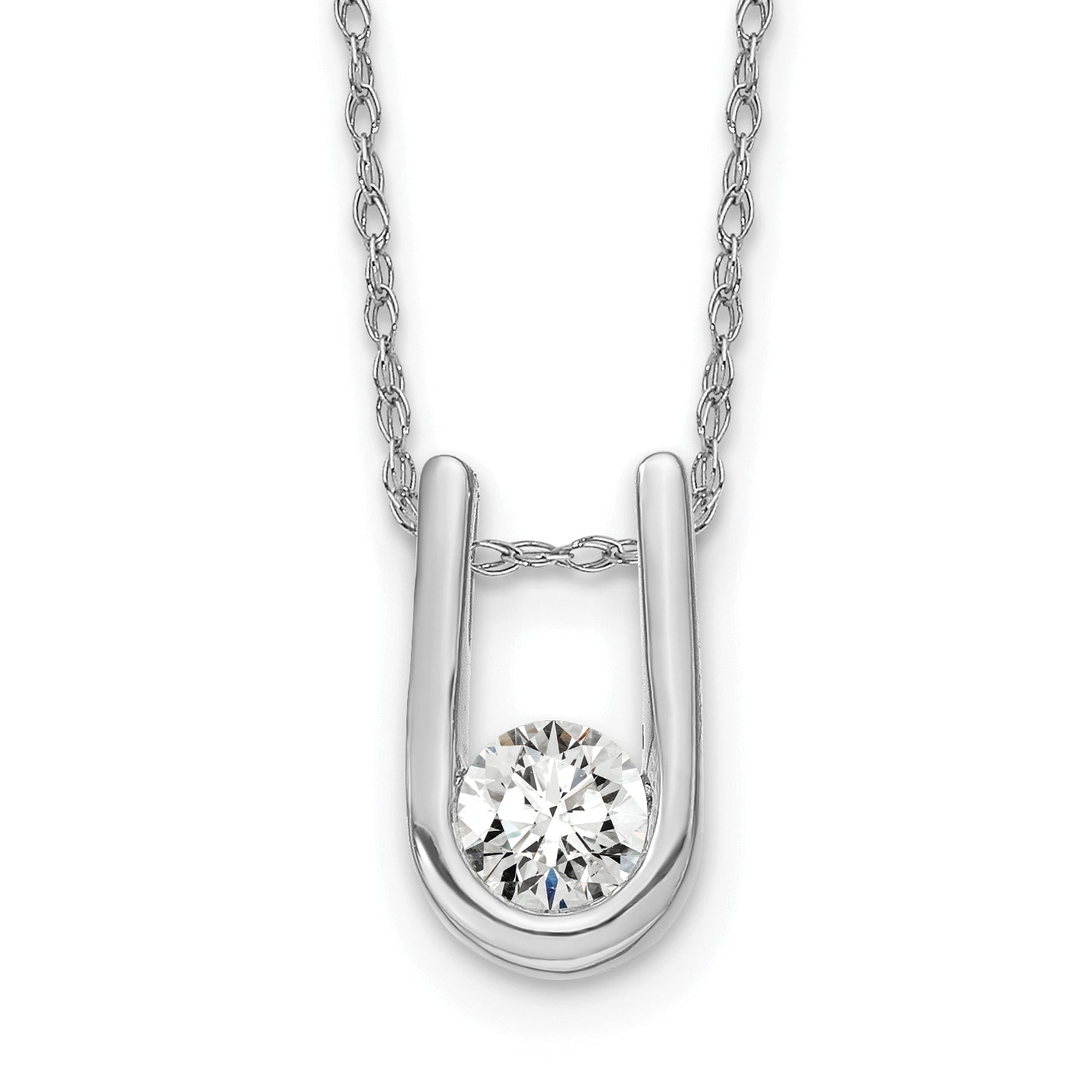 14k White Gold 1/3 carat Lab Grown Diamond VS/SI+ G+ Round Complete 18 inch U-Shape Necklace