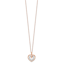 14k Two-Tone White and Rose Gold 1/10 carat Lab Grown Diamond VS/SI+ G+ Complete 18 inch Heart Pendant Necklace