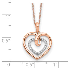14k Two-Tone White and Rose Gold 1/10 carat Lab Grown Diamond VS/SI+ G+ Complete 18 inch Heart Pendant Necklace