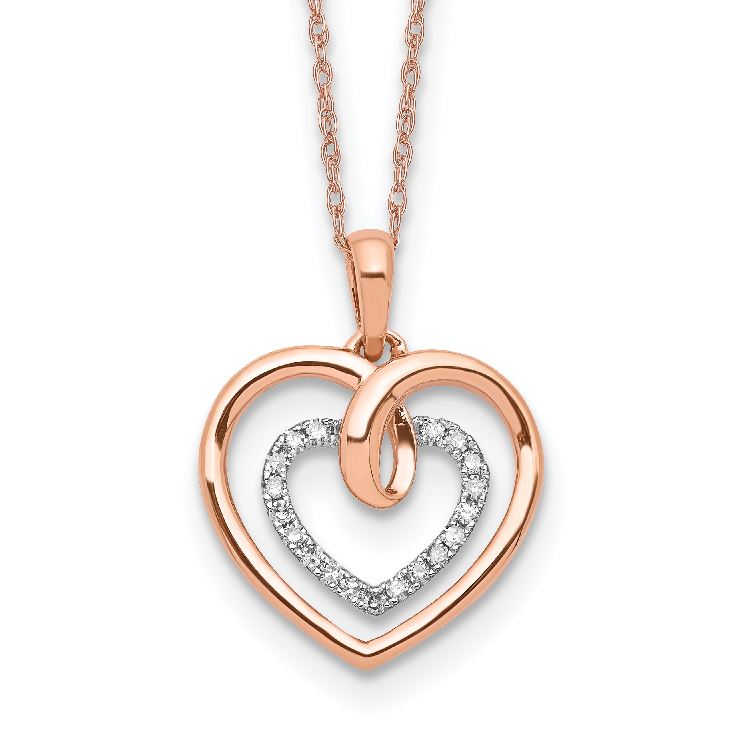 14k Two-Tone White and Rose Gold 1/10 carat Lab Grown Diamond VS/SI+ G+ Complete 18 inch Heart Pendant Necklace