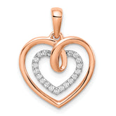 14k Two-tone White and Rose Diamond Heart Pendant